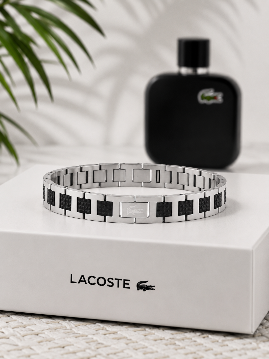 Lacoste Magnetic Stainless Steel Link Bracelet (Black & Silver)