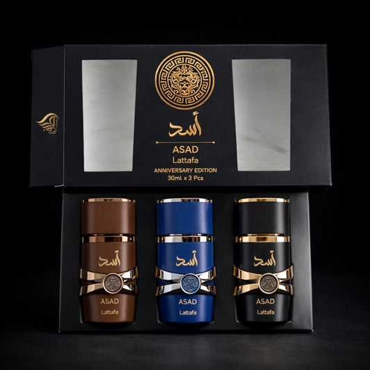 Asad Lattafa Perfumes set 3X30 ML Black, Zanzibar, Bourbon