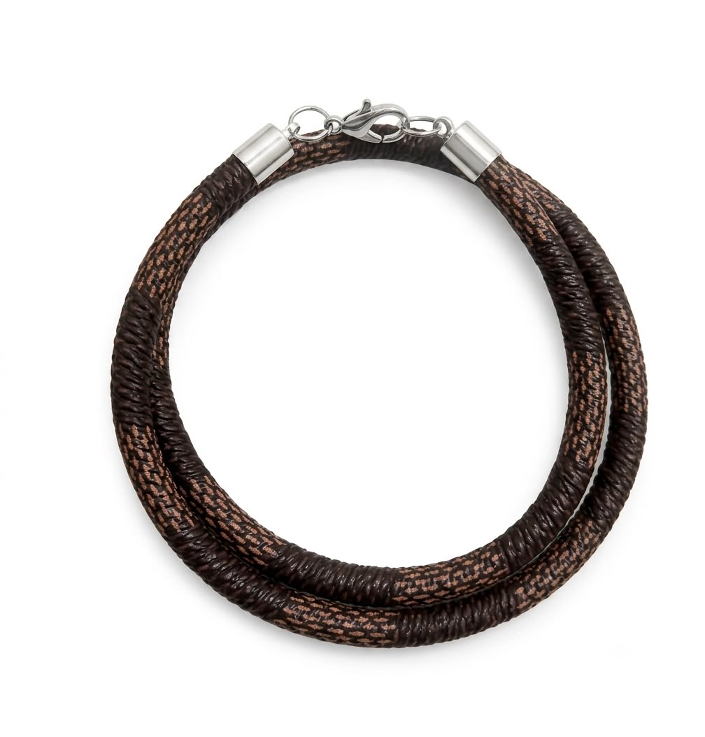 LV-Inspired Premium Leather Double Wrap Bracelet (Black/Brown)