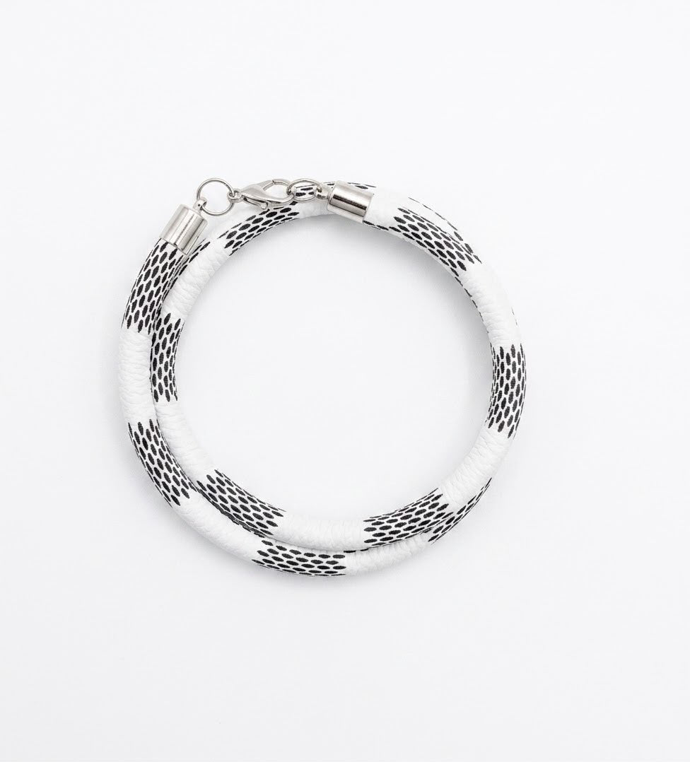 LV-Inspired Premium Leather Double Wrap Bracelet (White/Black)