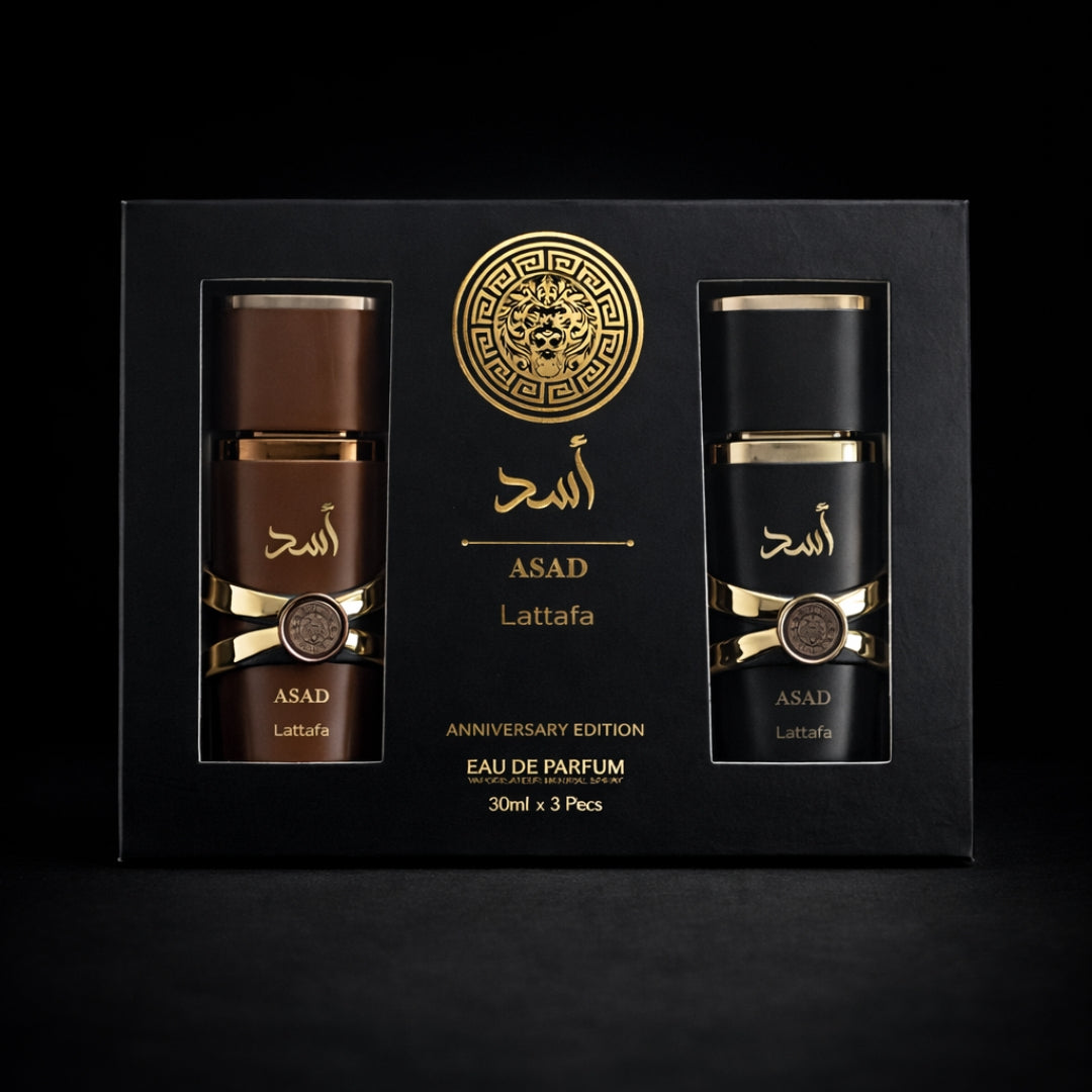 Asad Lattafa Perfumes  set 3X30 ML Black, Zanzibar, Bourbon