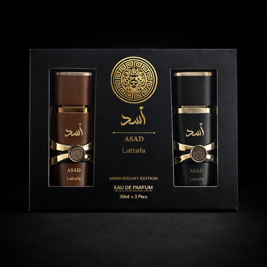 Asad Lattafa Perfumes  set 3X30 ML Black, Zanzibar, Bourbon