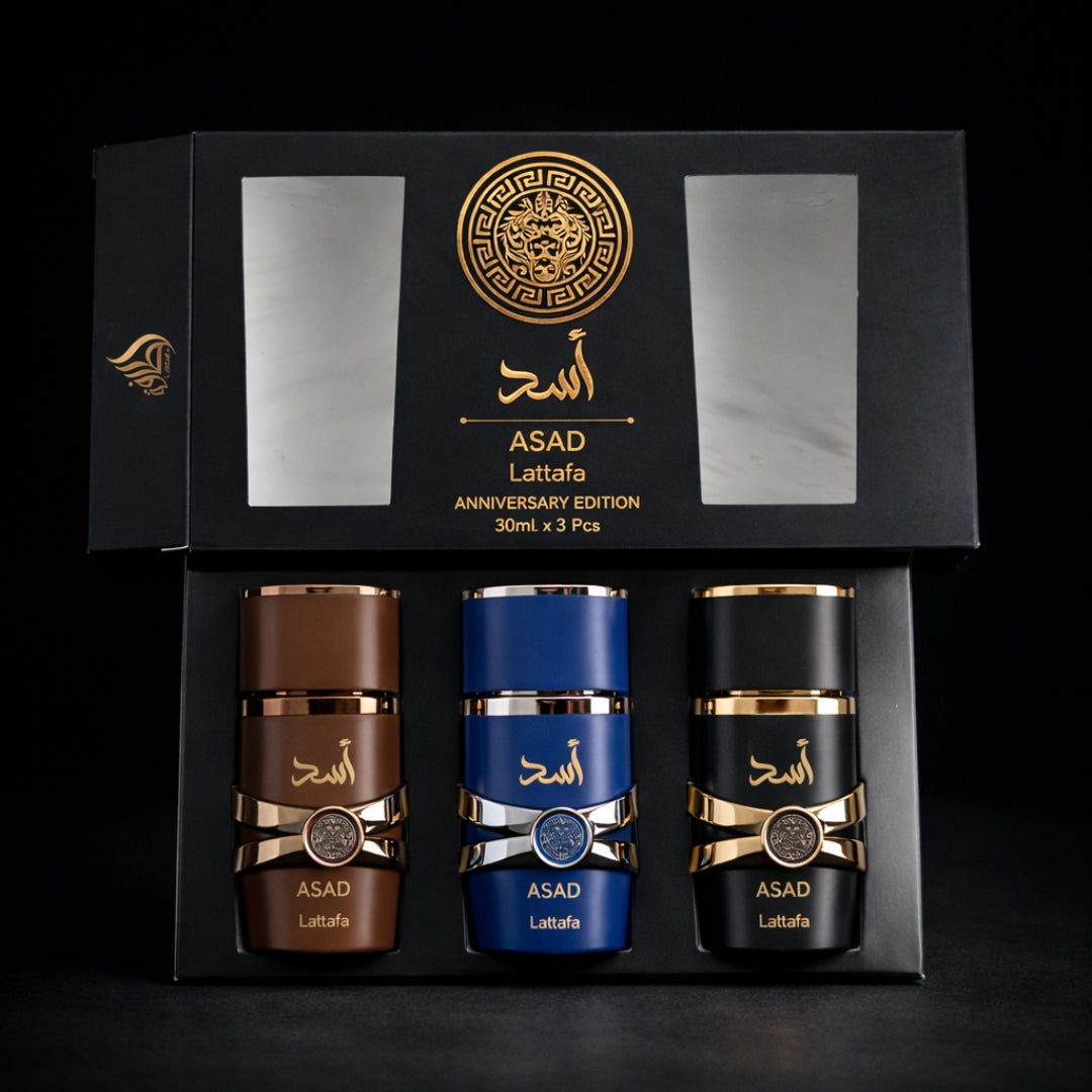 Asad Lattafa Perfumes  set 3X30 ML Black, Zanzibar, Bourbon