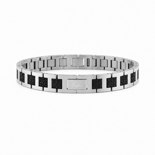Lacoste Magnetic Stainless Steel Link Bracelet (Black & Silver)