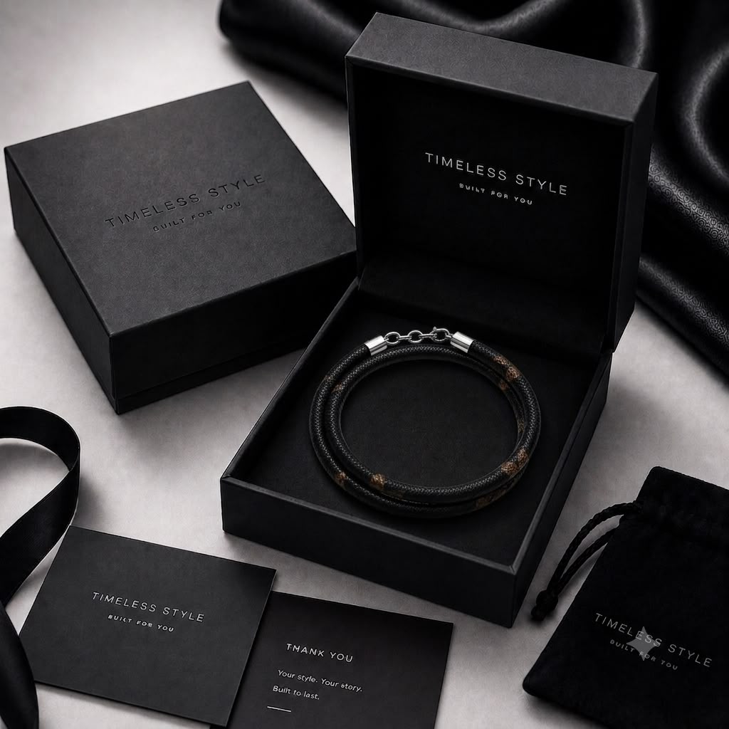 LV-Inspired Premium Leather Double Wrap Bracelet (Black/Brown)