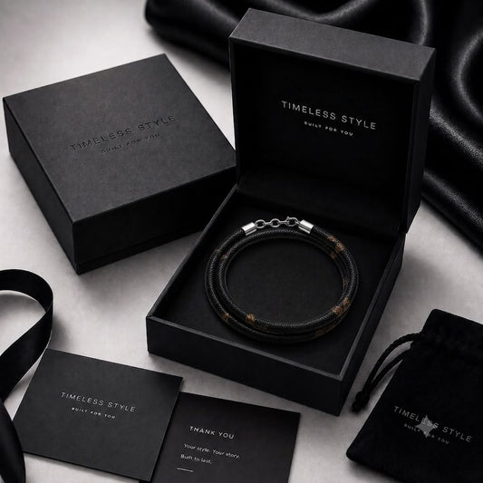 LV-Inspired Premium Leather Double Wrap Bracelet (Black/Brown)