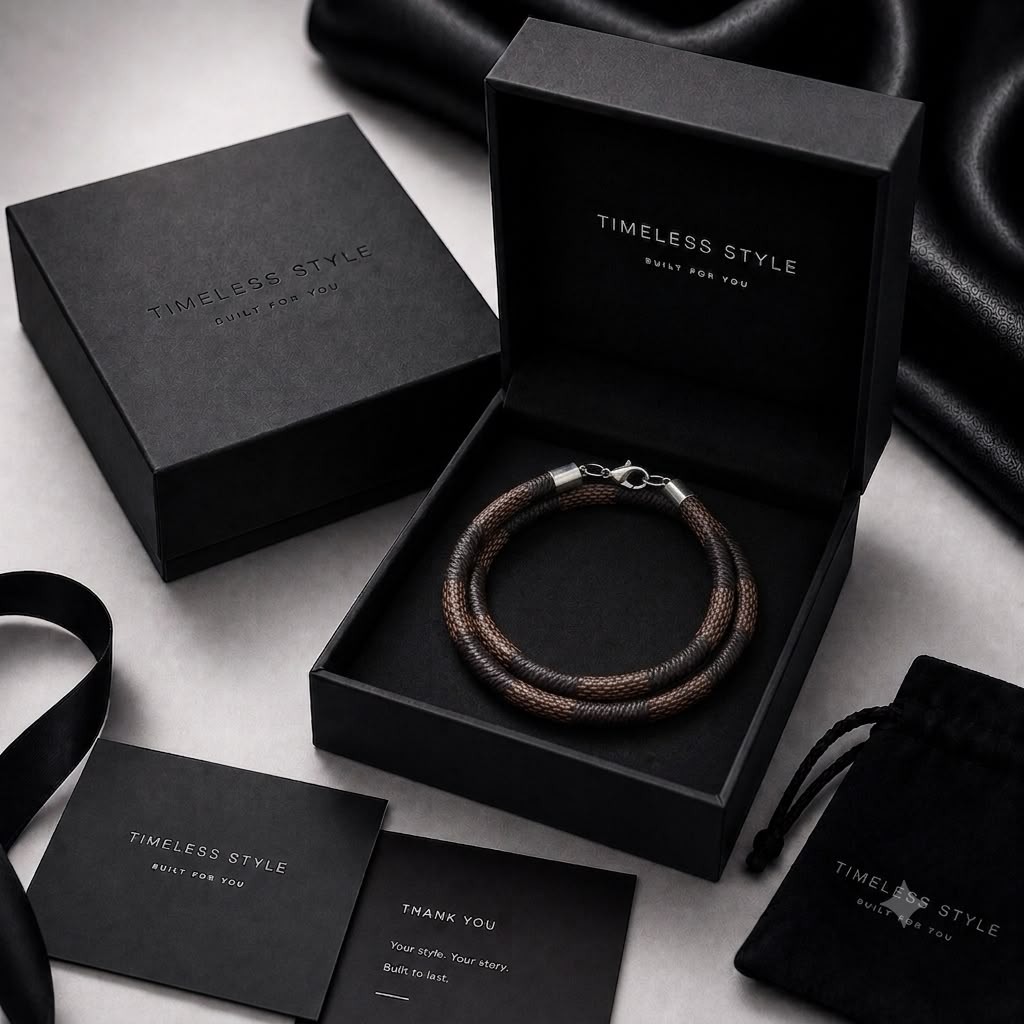 LV-Inspired Premium Leather Double Wrap Bracelet (Black/Brown)