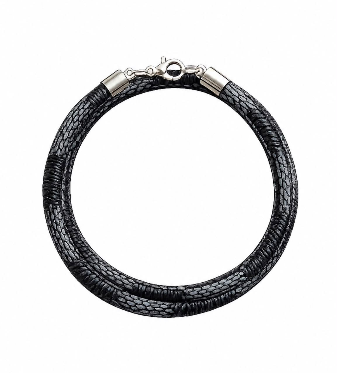 LV-Inspired Premium Leather Double Wrap Bracelet (Black/Gray)