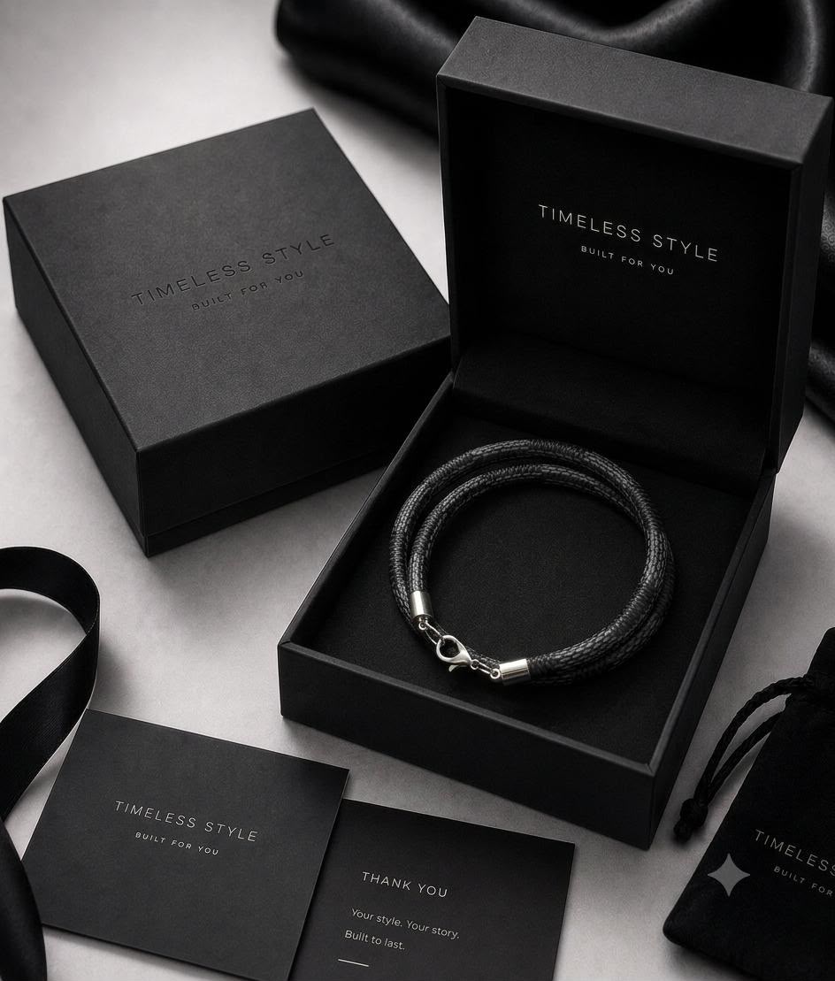 LV-Inspired Premium Leather Double Wrap Bracelet (Black/Gray)