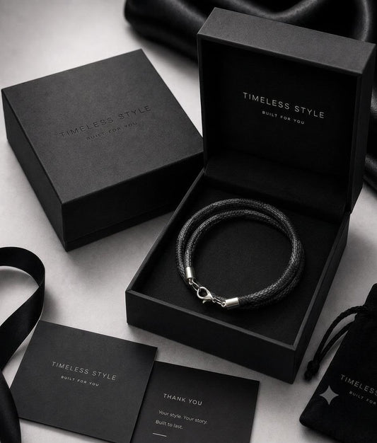 LV-Inspired Premium Leather Double Wrap Bracelet (Black/Gray)