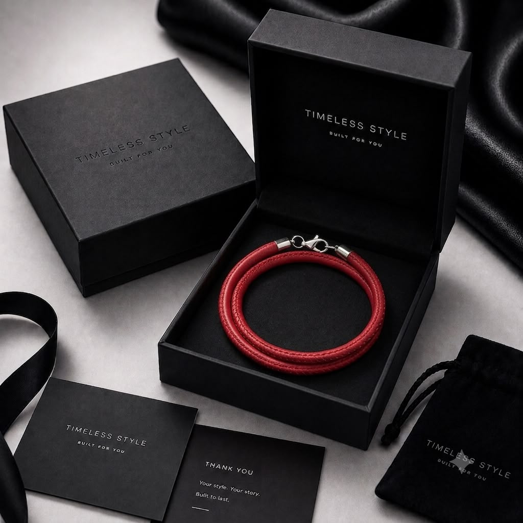LV-Inspired Premium Leather Double Wrap Bracelet (Red)