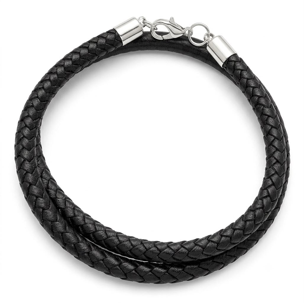 LV-Inspired Premium Leather Double Wrap Bracelet (Black Braided)