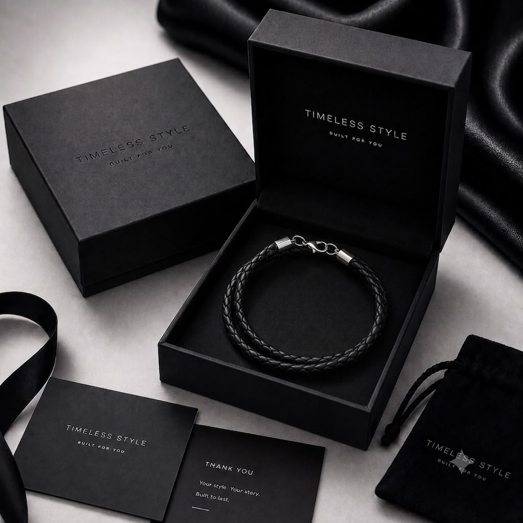 LV-Inspired Premium Leather Double Wrap Bracelet (Black Braided)