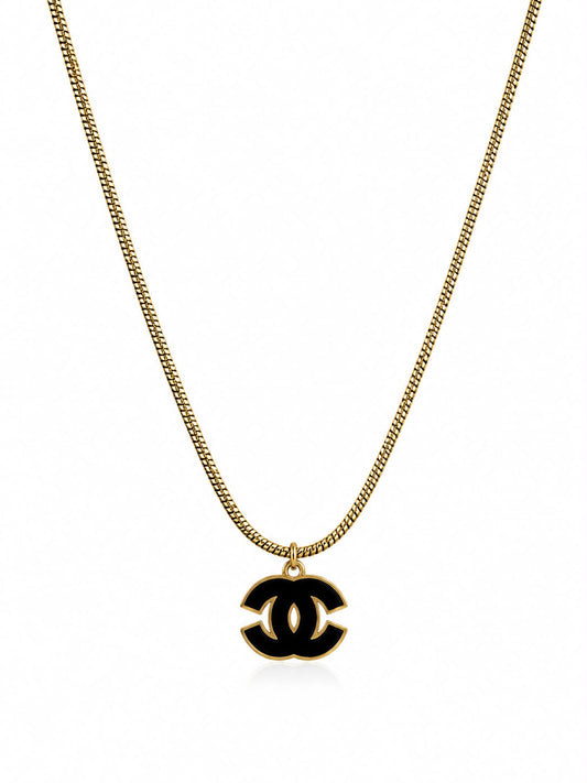 Chanel-Inspired Iconic Black & Gold Pendant Chain