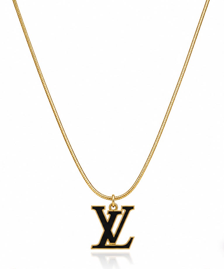 LV-Inspired Iconic Black & Gold Pendant Chain