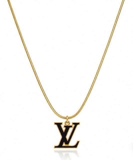 LV-Inspired Iconic Black & Gold Pendant Chain